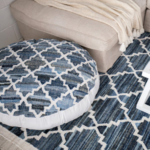 Blue and White trellis patterned large floor cushion
